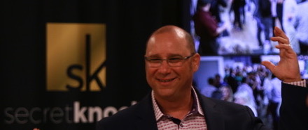Jeffrey Klubeck, CEO of Secret Knock, Speaks at a Frequent Knock Business Networking Event